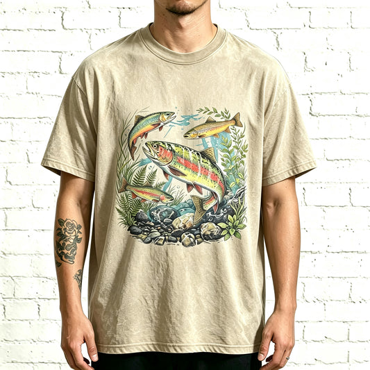 Rainbow Trout Underwater Stream Watercolor Fishing T-Shirt