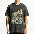 Western Cowboy Riding Jumping Trout Retro Fishing Graphic T-Shirt