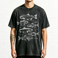 Vintage Fishing Species Chart Rainbow Trout Bass Salmon Graphic Tee