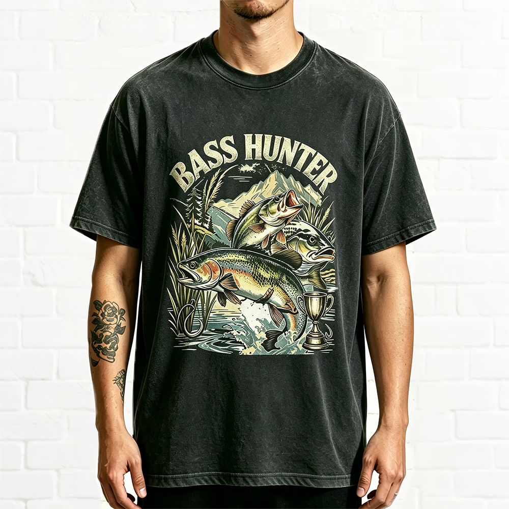 Vintage Bass Hunter Fishing Graphic Shirt Bass Fisherman Outdoor Tee