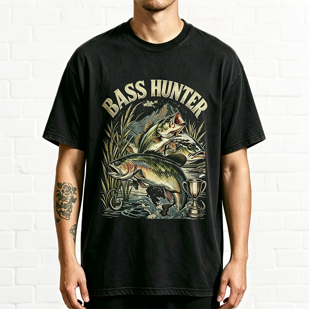 Vintage Bass Hunter Fishing Graphic Shirt Bass Fisherman Outdoor Tee