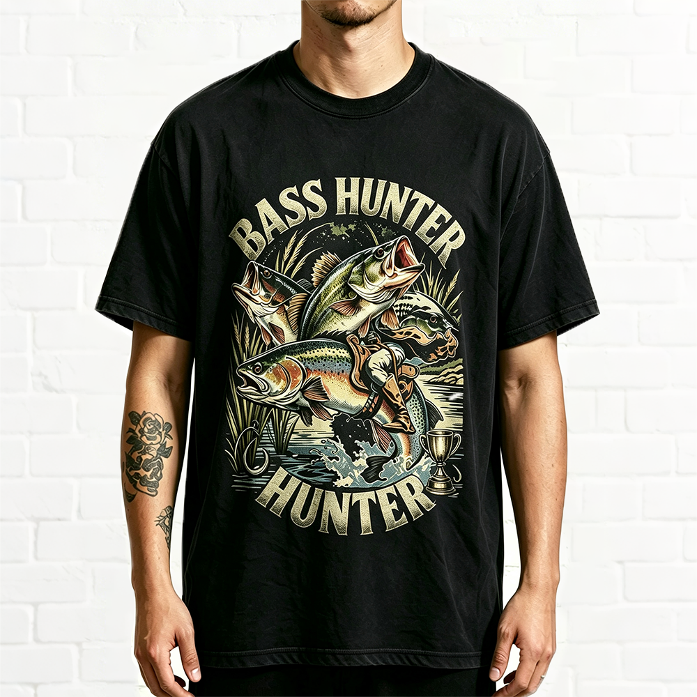 Vintage Bass Hunter Cowboy Bass Fishing Angler Graphic Shirt
