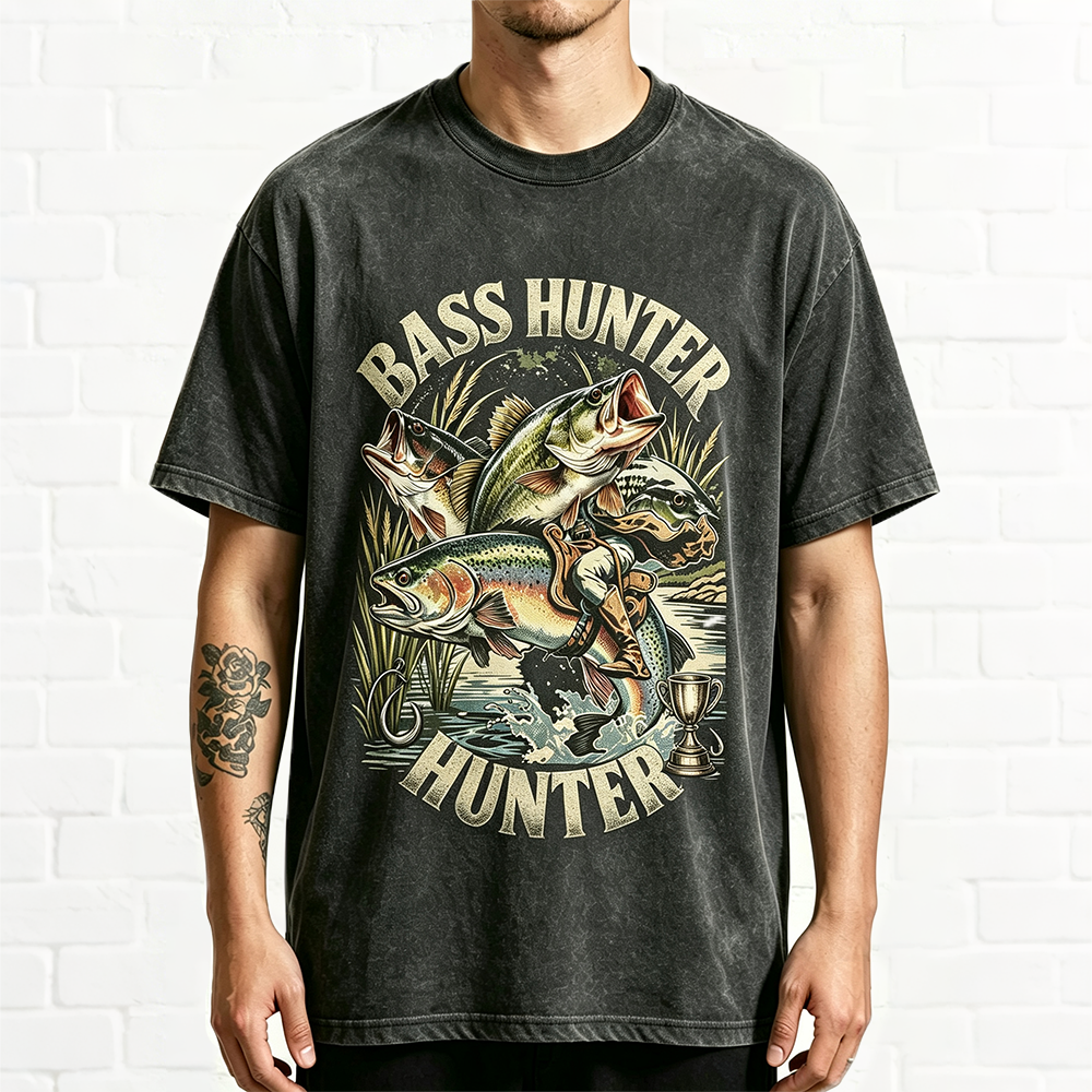 Vintage Bass Hunter Cowboy Bass Fishing Angler Graphic Shirt