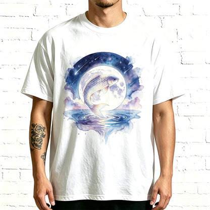 Vintage Starry Night Koi Over Full Moon Lake Fisherman Shirt