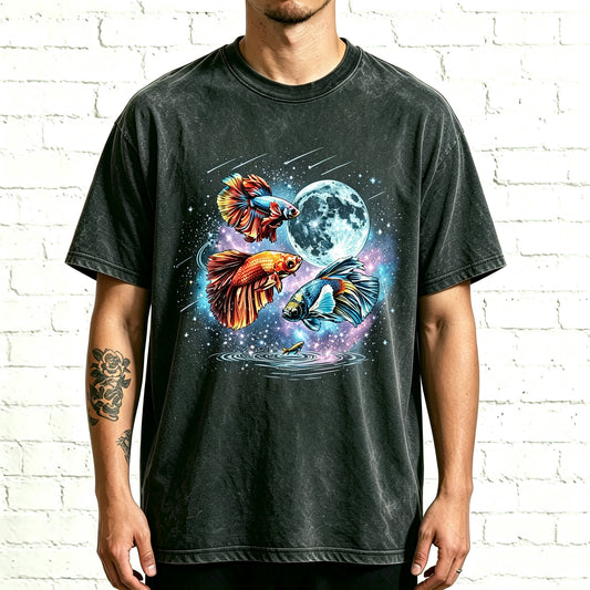 Moon Galaxy Betta Fish Watercolor Graphic Oversized Tee