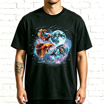 Moon Galaxy Betta Fish Watercolor Graphic Oversized Tee