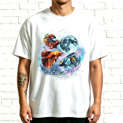 Moon Galaxy Betta Fish Watercolor Graphic Oversized Tee