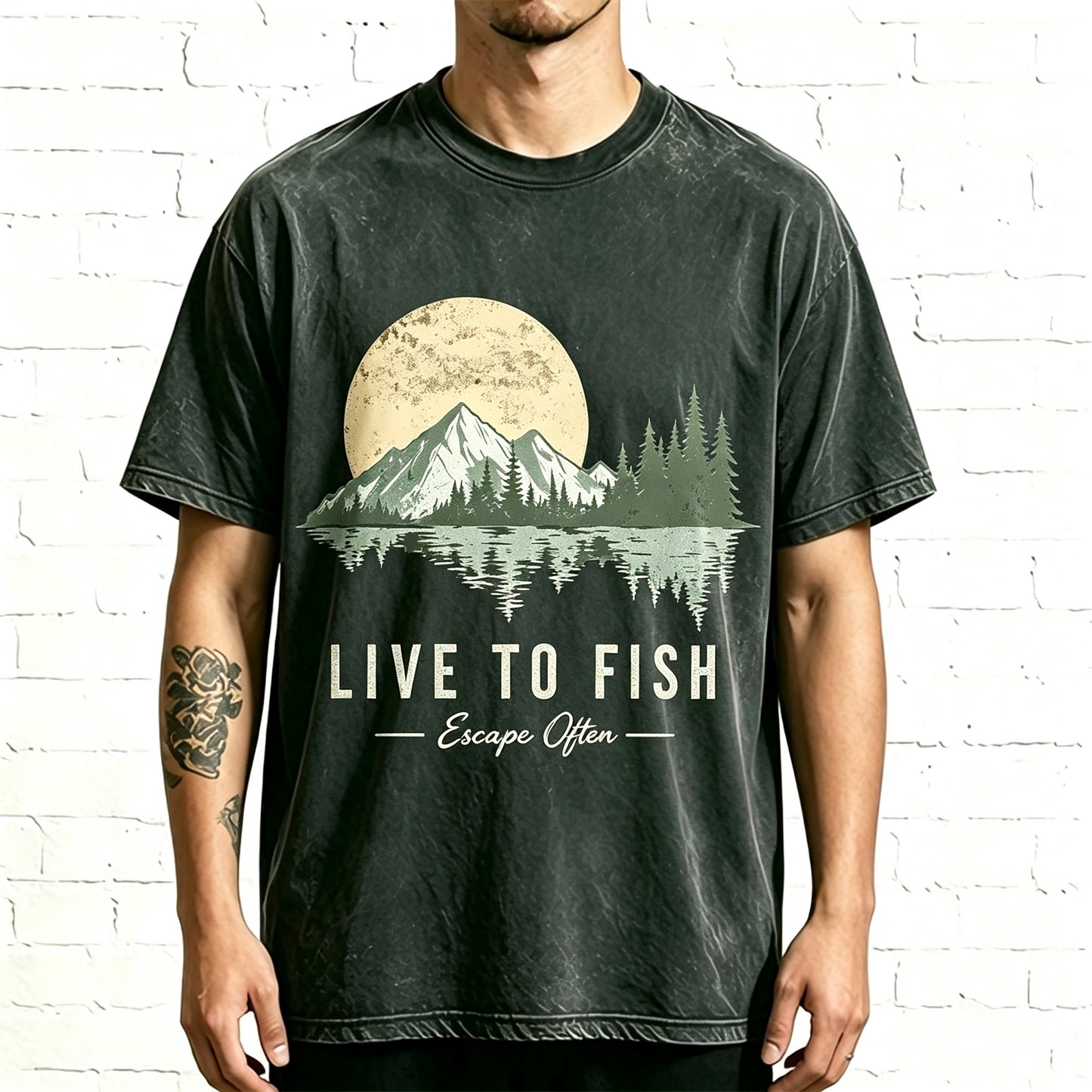 Live To Fish Escape Often Mountain Lake Fishing Graphic T-Shirt
