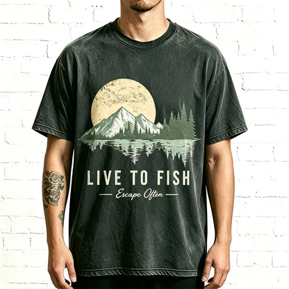 Live To Fish Escape Often Mountain Lake Fishing Graphic T-Shirt