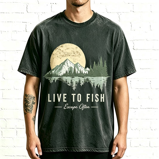 Live To Fish Escape Often Mountain Lake Fishing Graphic T-Shirt
