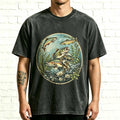 Retro Circle Rainbow Fisherman Outdoor Fishing Casual Print Tee