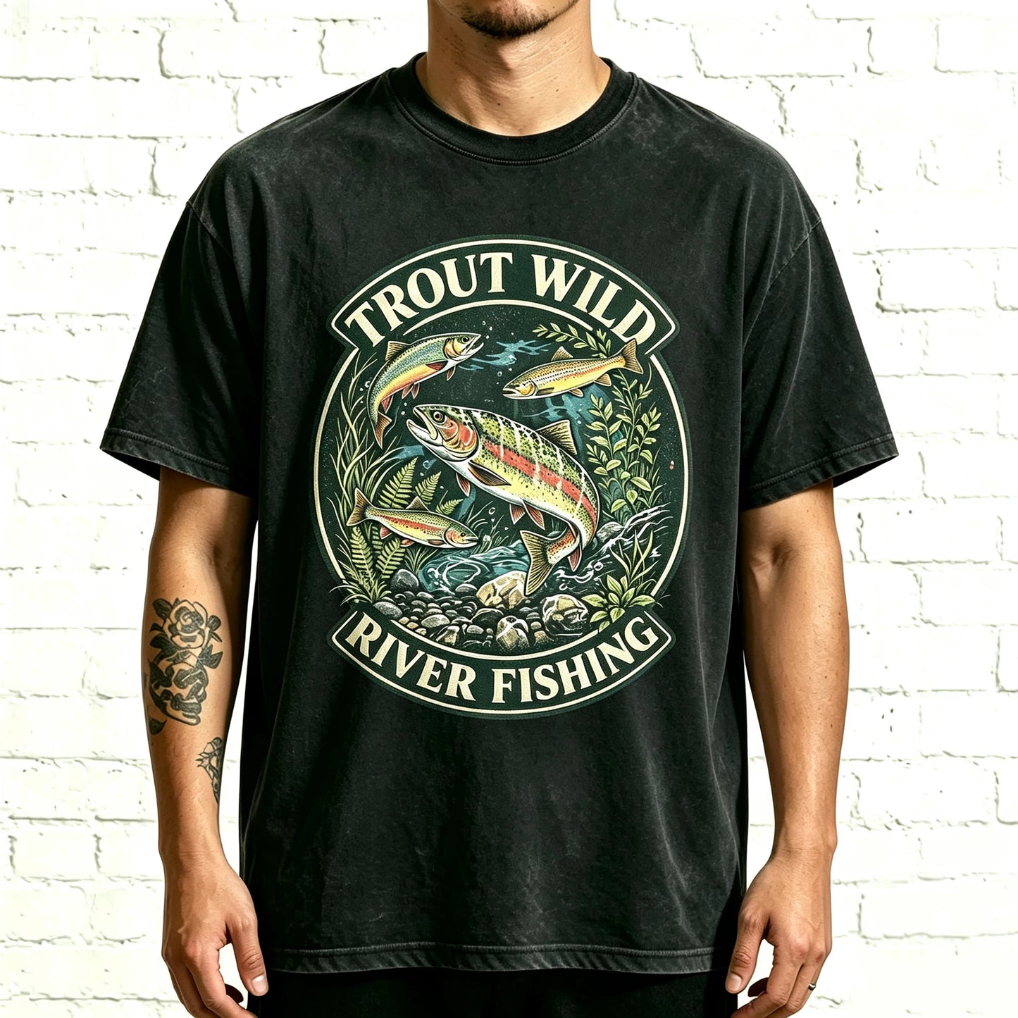 Trout Wild River Fishing Vintage Rainbow Trout Graphic T-Shirt