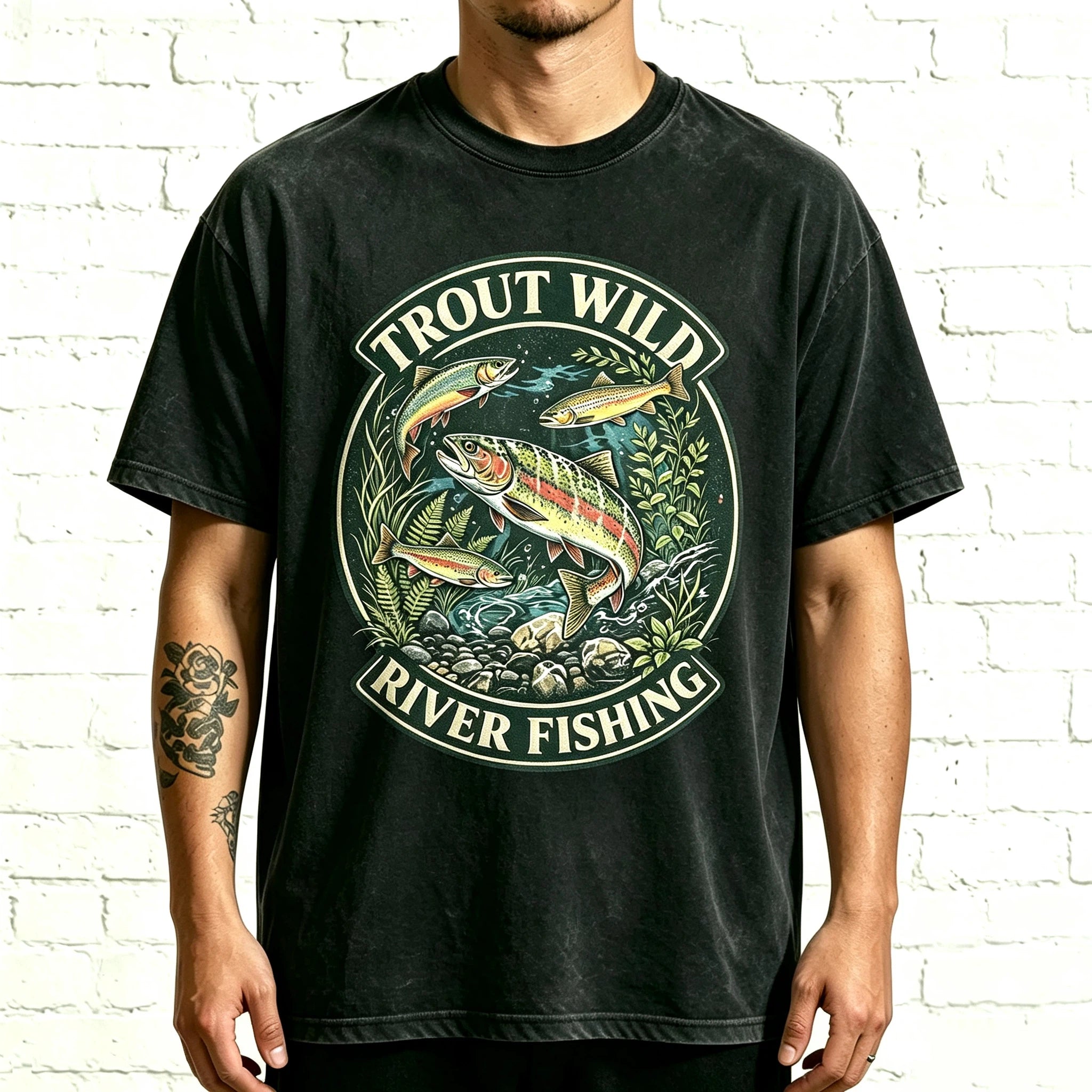 Trout Wild River Fishing Vintage Rainbow Trout Graphic T-Shirt