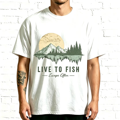 Live To Fish Escape Often Mountain Lake Fishing Graphic T-Shirt