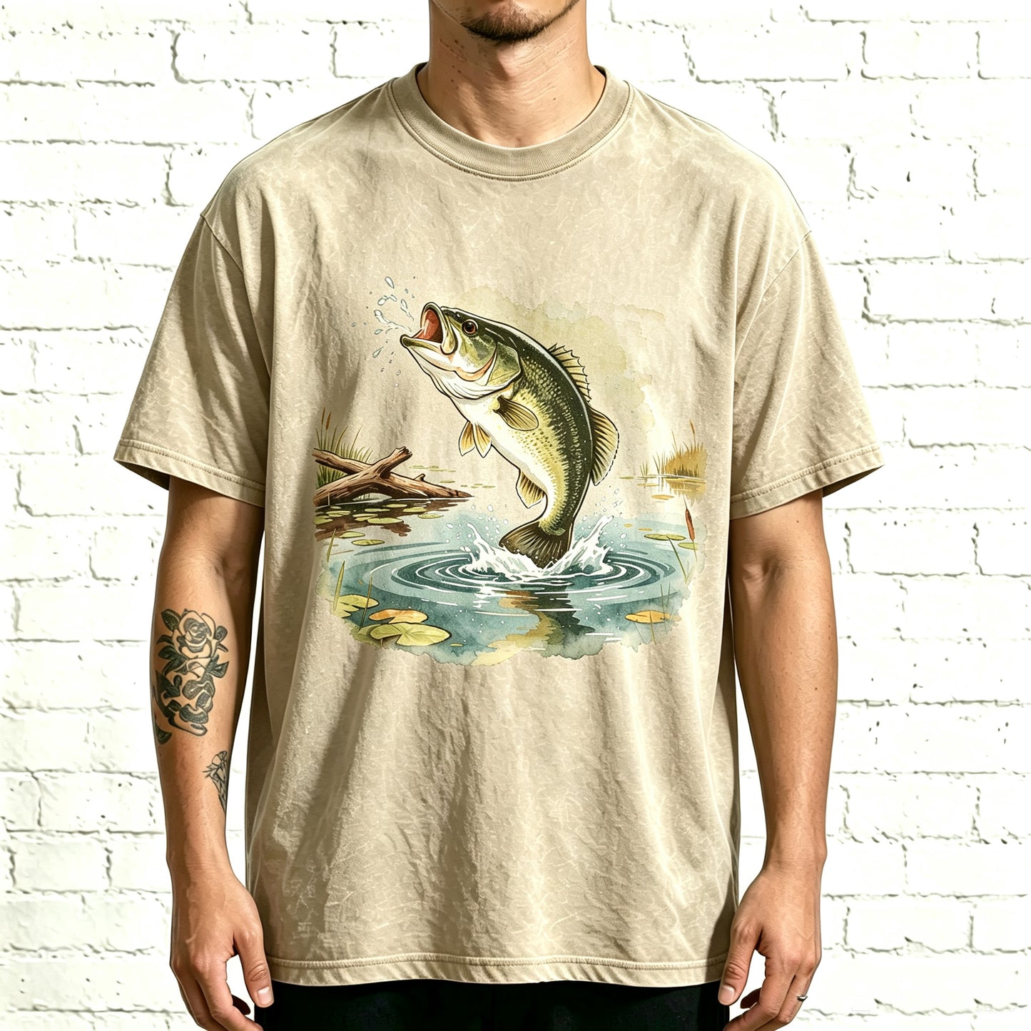 Vintage Jumping Largemouth Bass Lake Fishing T-Shirt