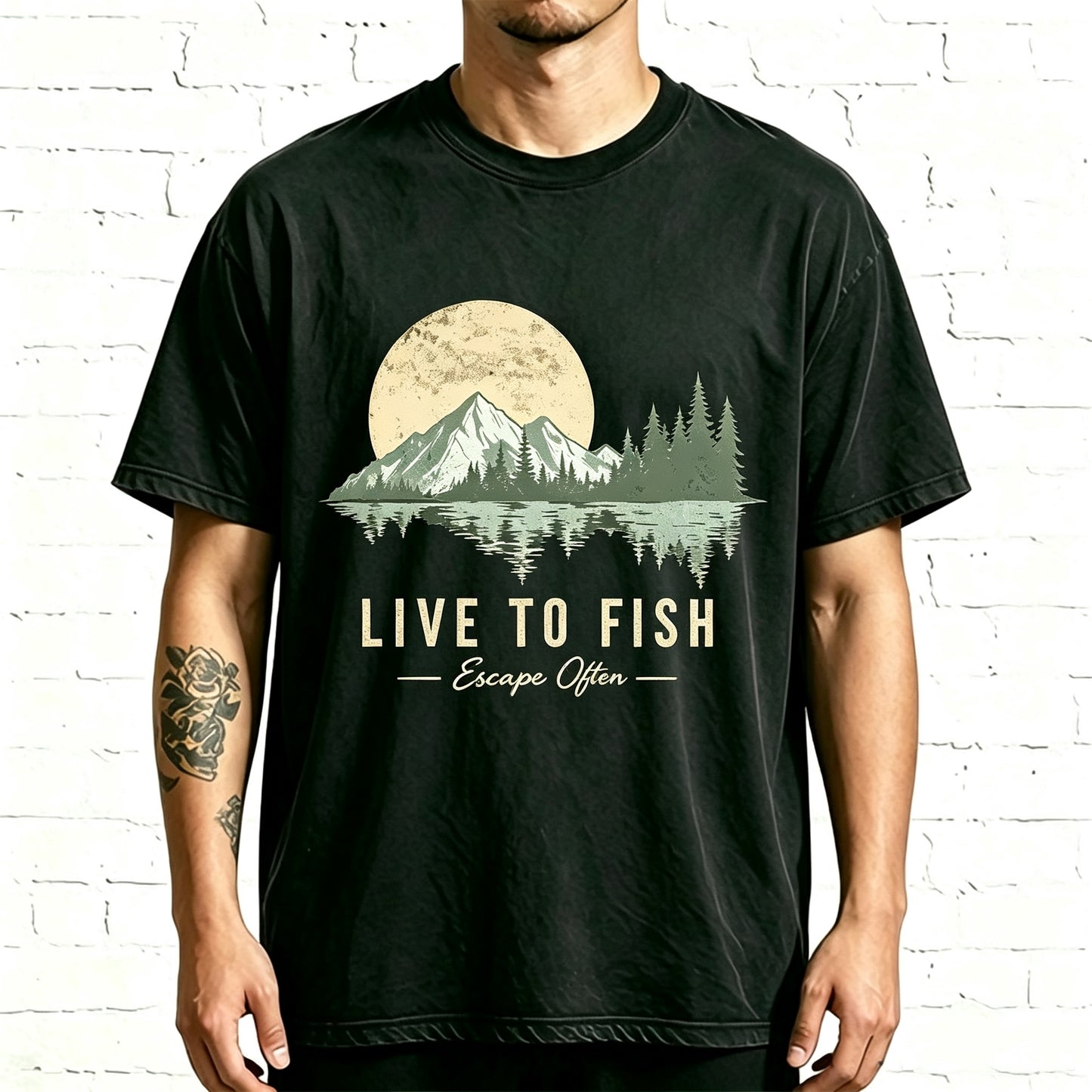Live To Fish Escape Often Mountain Lake Fishing Graphic T-Shirt