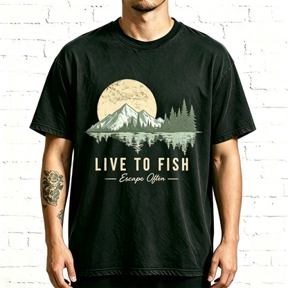 Live To Fish Escape Often Mountain Lake Fishing Graphic T-Shirt