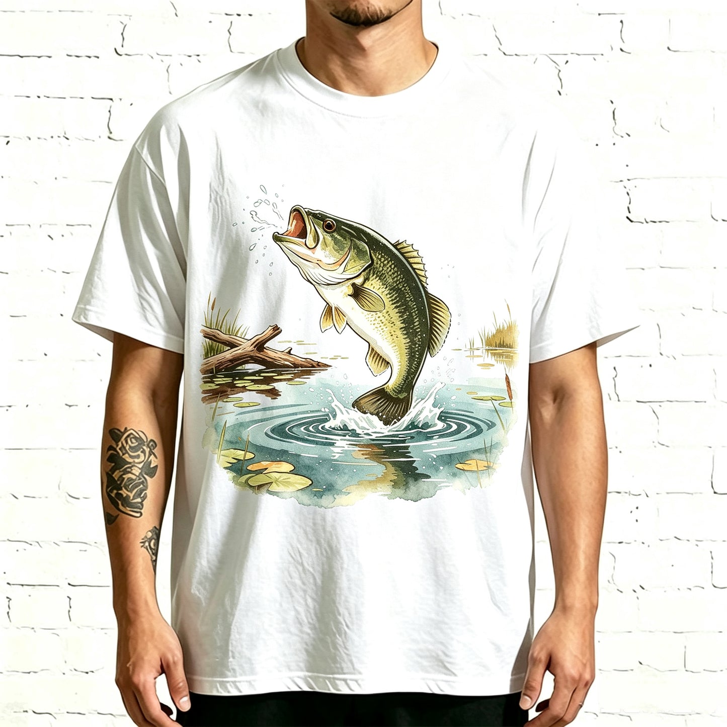 Vintage Jumping Largemouth Bass Lake Fishing T-Shirt