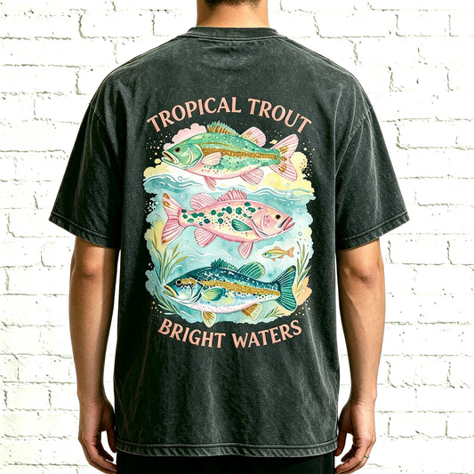 Tropical Trout Bright Waters Watercolor Fishing Graphic T-Shirt