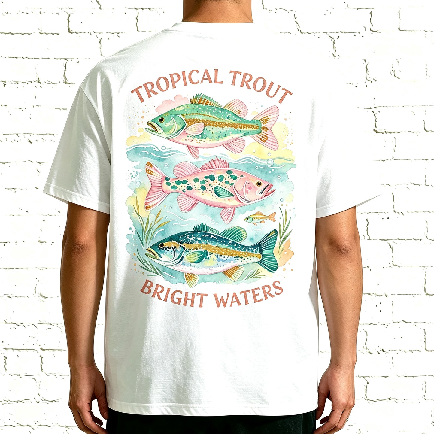 Tropical Trout Bright Waters Watercolor Fishing Graphic T-Shirt