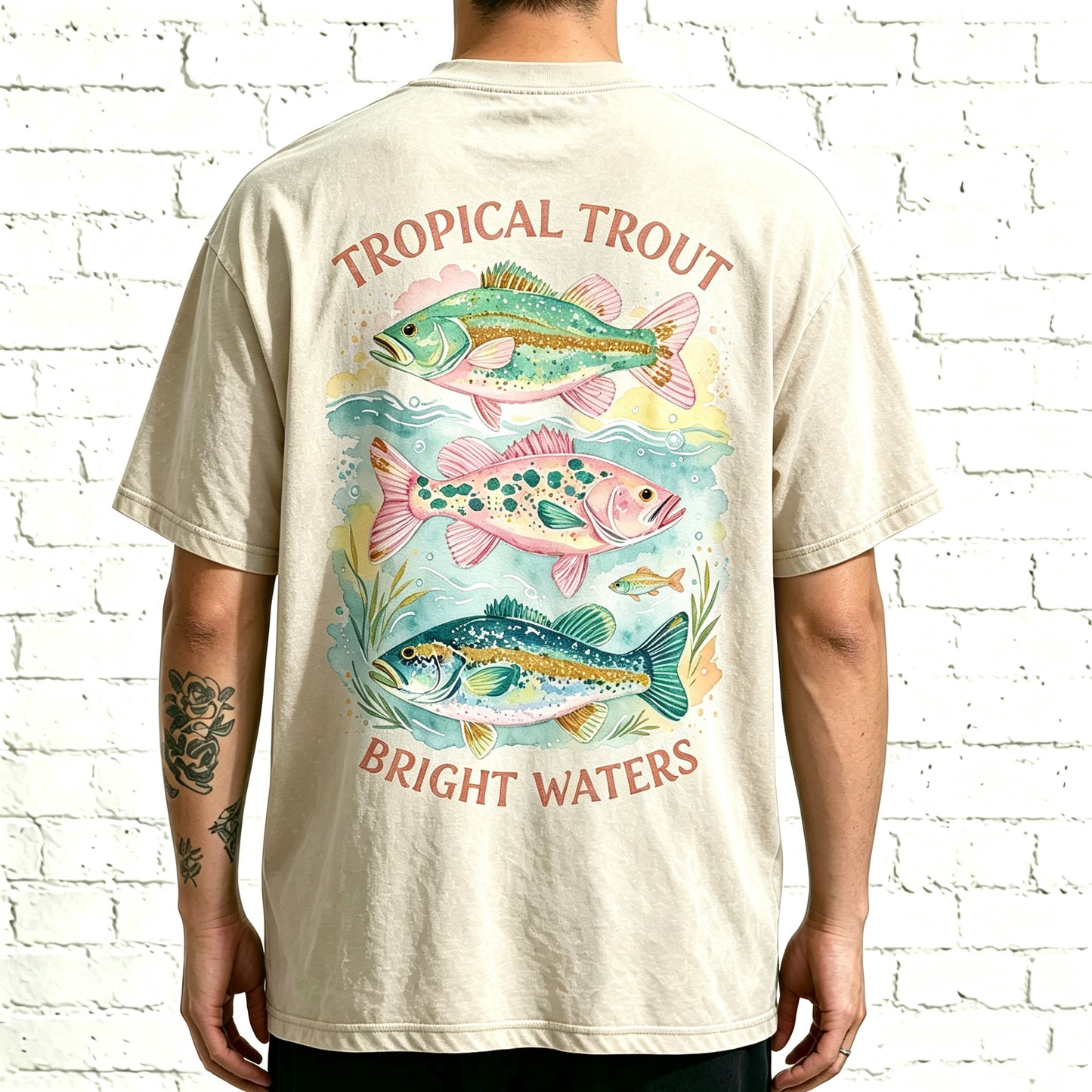 Tropical Trout Bright Waters Watercolor Fishing Graphic T-Shirt