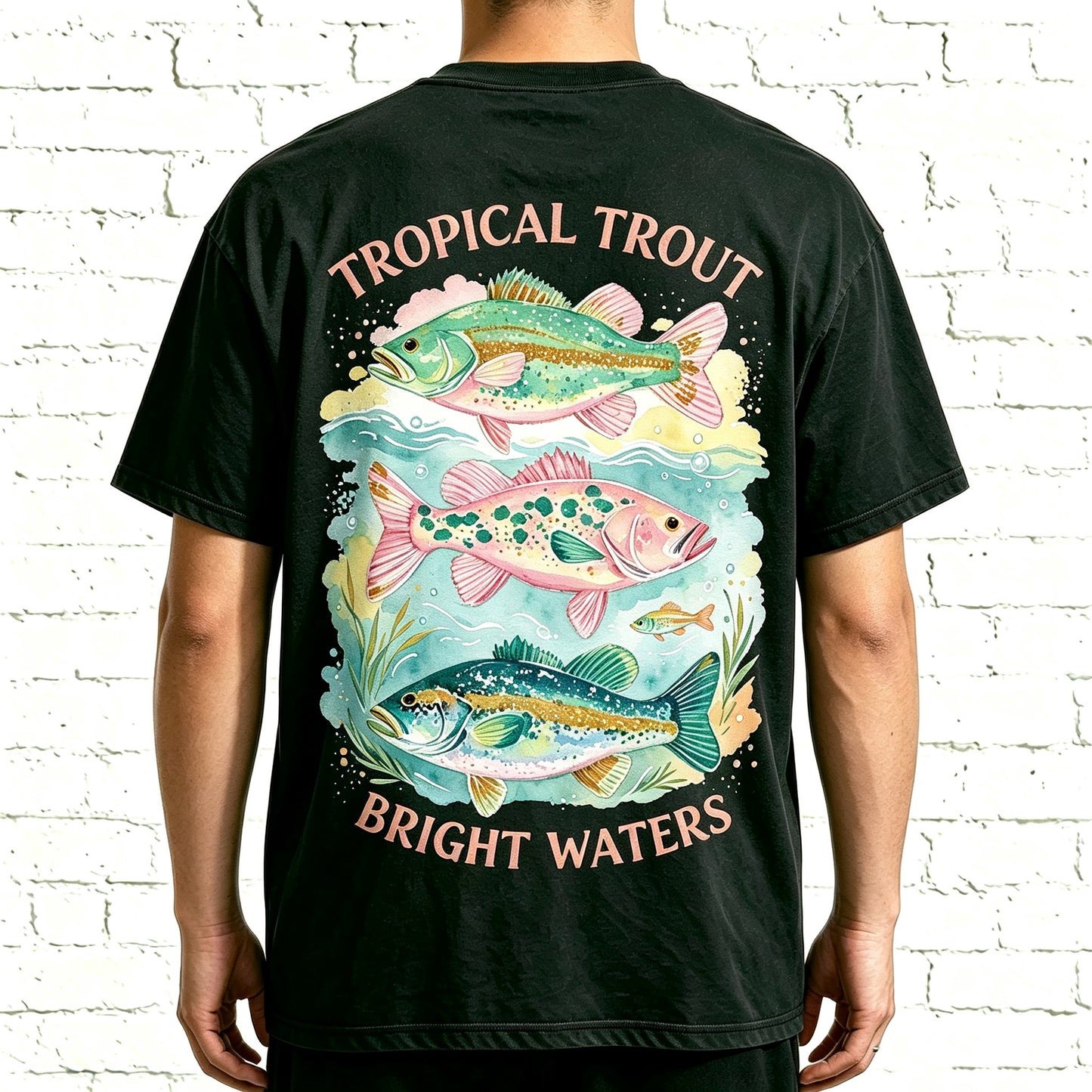 Tropical Trout Bright Waters Watercolor Fishing Graphic T-Shirt