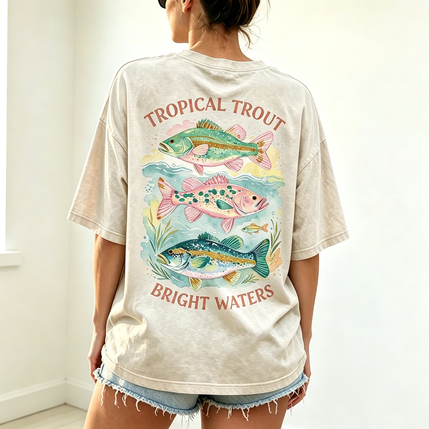 Tropical Trout Bright Waters Watercolor Fishing Graphic T-Shirt