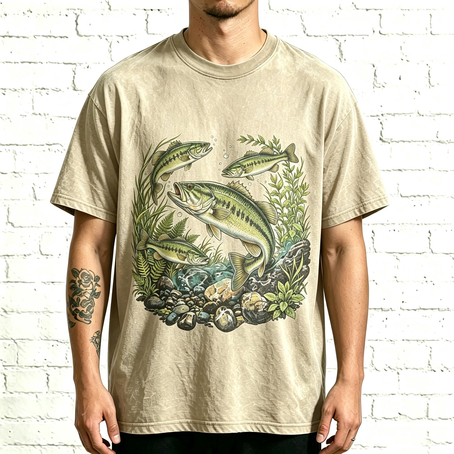 Wild Creek Bass & Aquatic Plants Nature Fish Graphic Tee