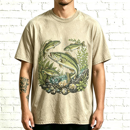 Wild Creek Bass & Aquatic Plants Nature Fish Graphic Tee