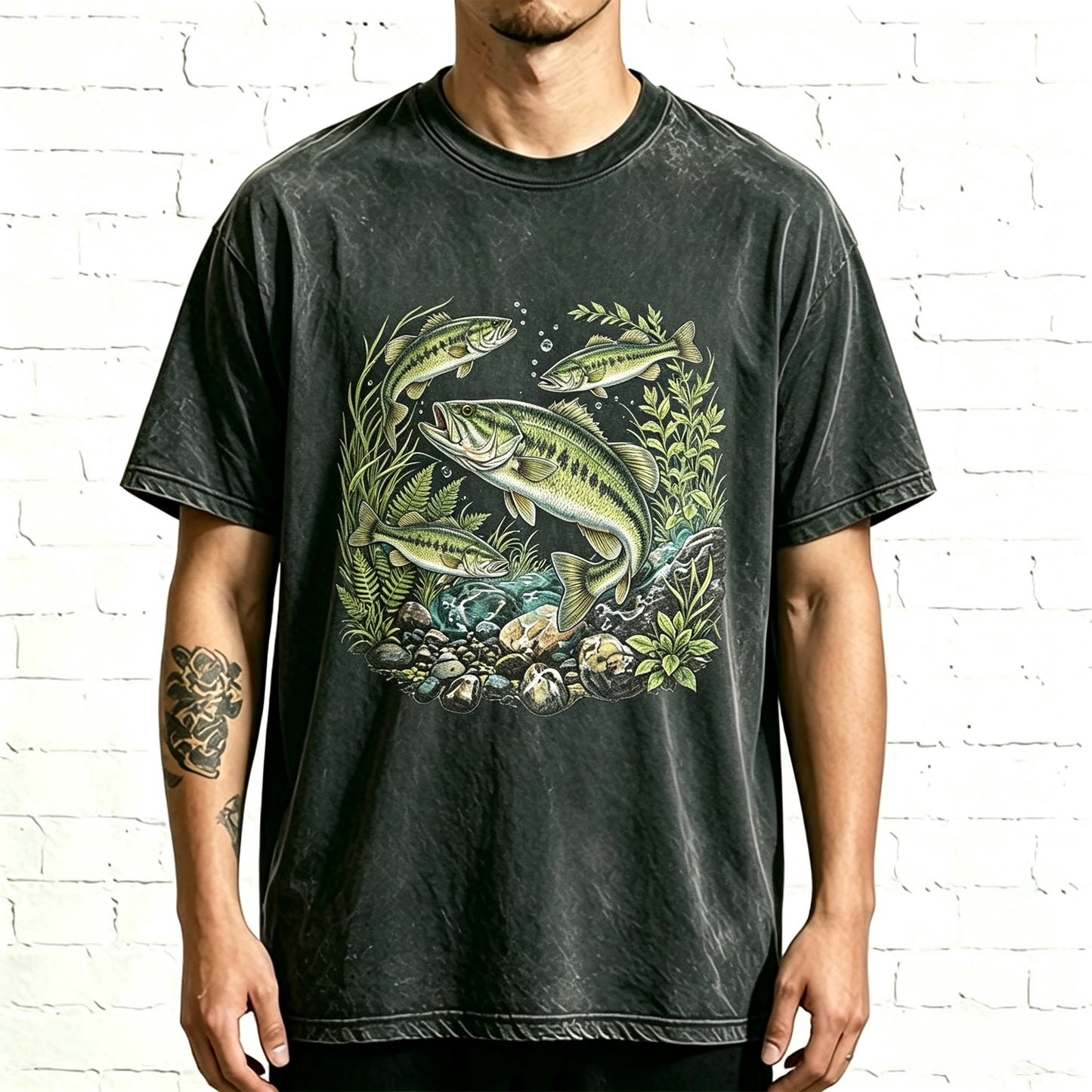 Wild Creek Bass & Aquatic Plants Nature Fish Graphic Tee
