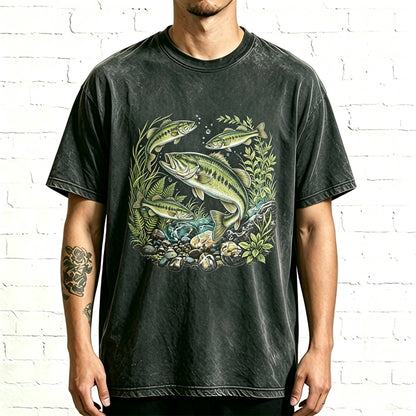Wild Creek Bass & Aquatic Plants Nature Fish Graphic Tee