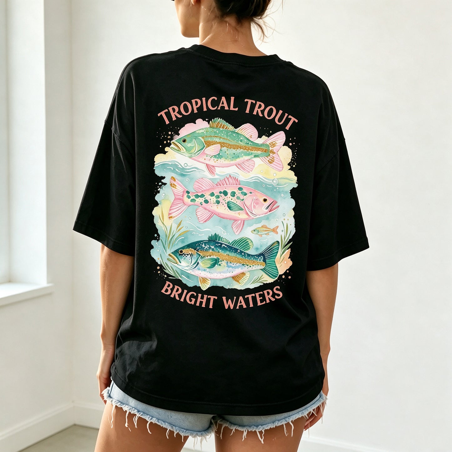 Tropical Trout Bright Waters Watercolor Fishing Graphic T-Shirt