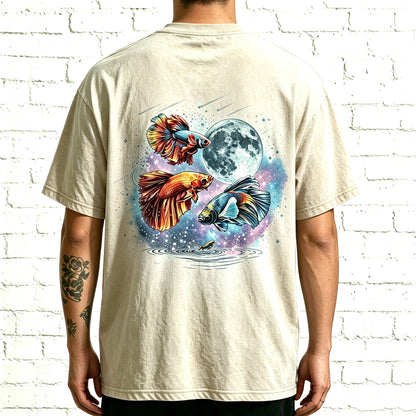 Moon Galaxy Watercolor Betta Fish Full Back Print Unisex Tee