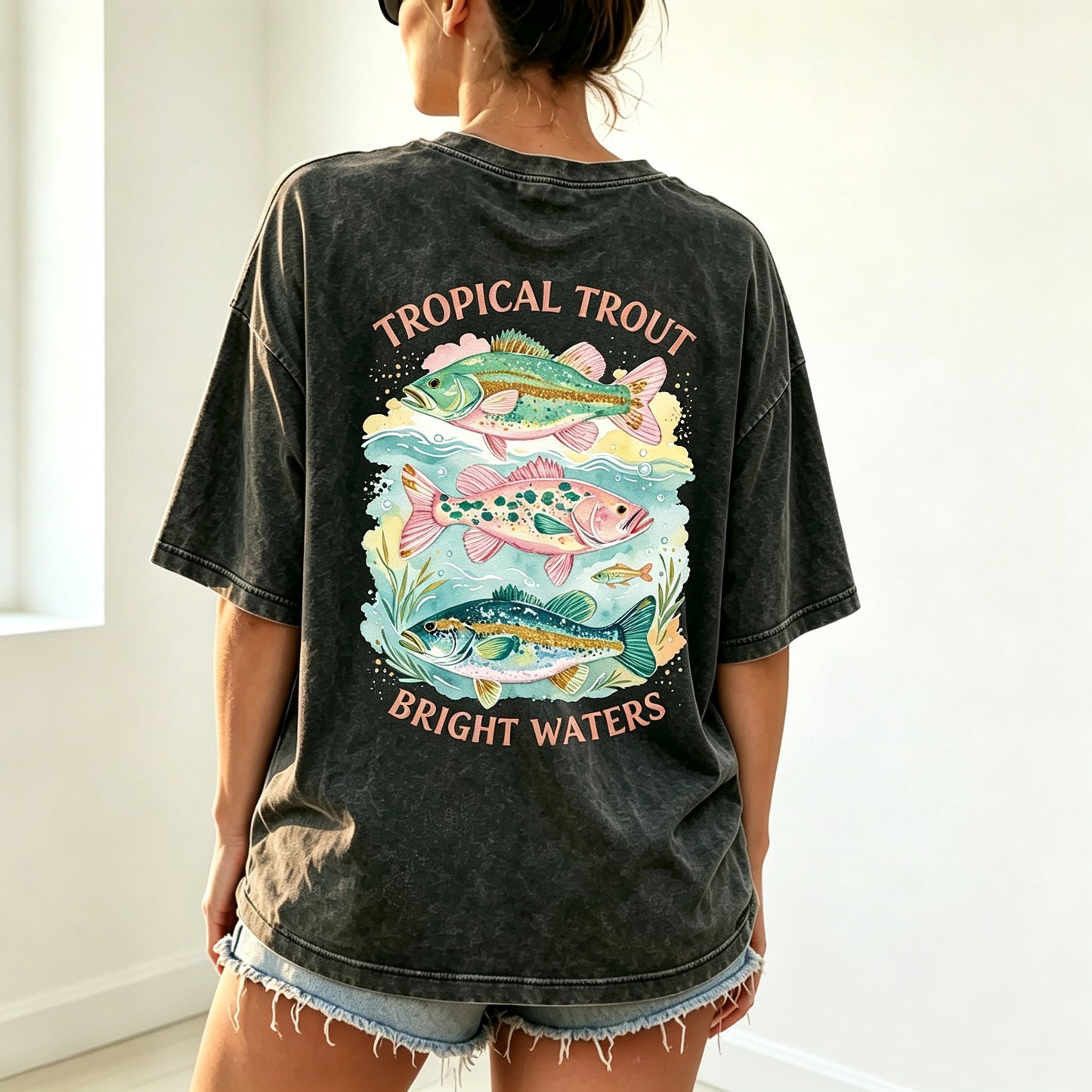 Tropical Trout Bright Waters Watercolor Fishing Graphic T-Shirt