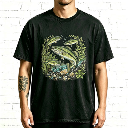 Wild Creek Bass & Aquatic Plants Nature Fish Graphic Tee