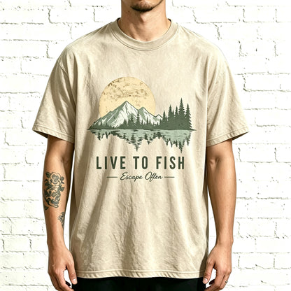 Live To Fish Escape Often Mountain Lake Fishing Graphic T-Shirt
