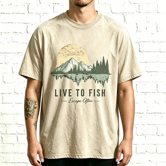 Live To Fish Escape Often Mountain Lake Fishing Graphic T-Shirt