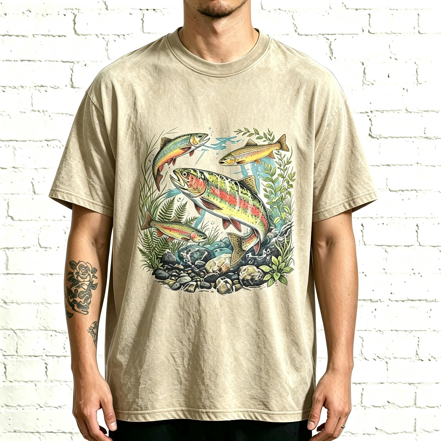 Rainbow Trout Underwater Stream Watercolor Fishing T-Shirt