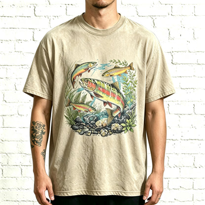 Rainbow Trout Underwater Stream Watercolor Fishing T-Shirt