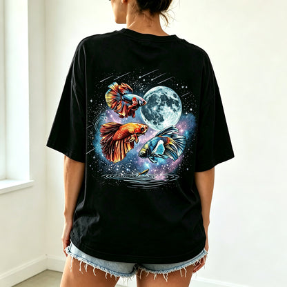 Moon Galaxy Watercolor Betta Fish Full Back Print Unisex Tee