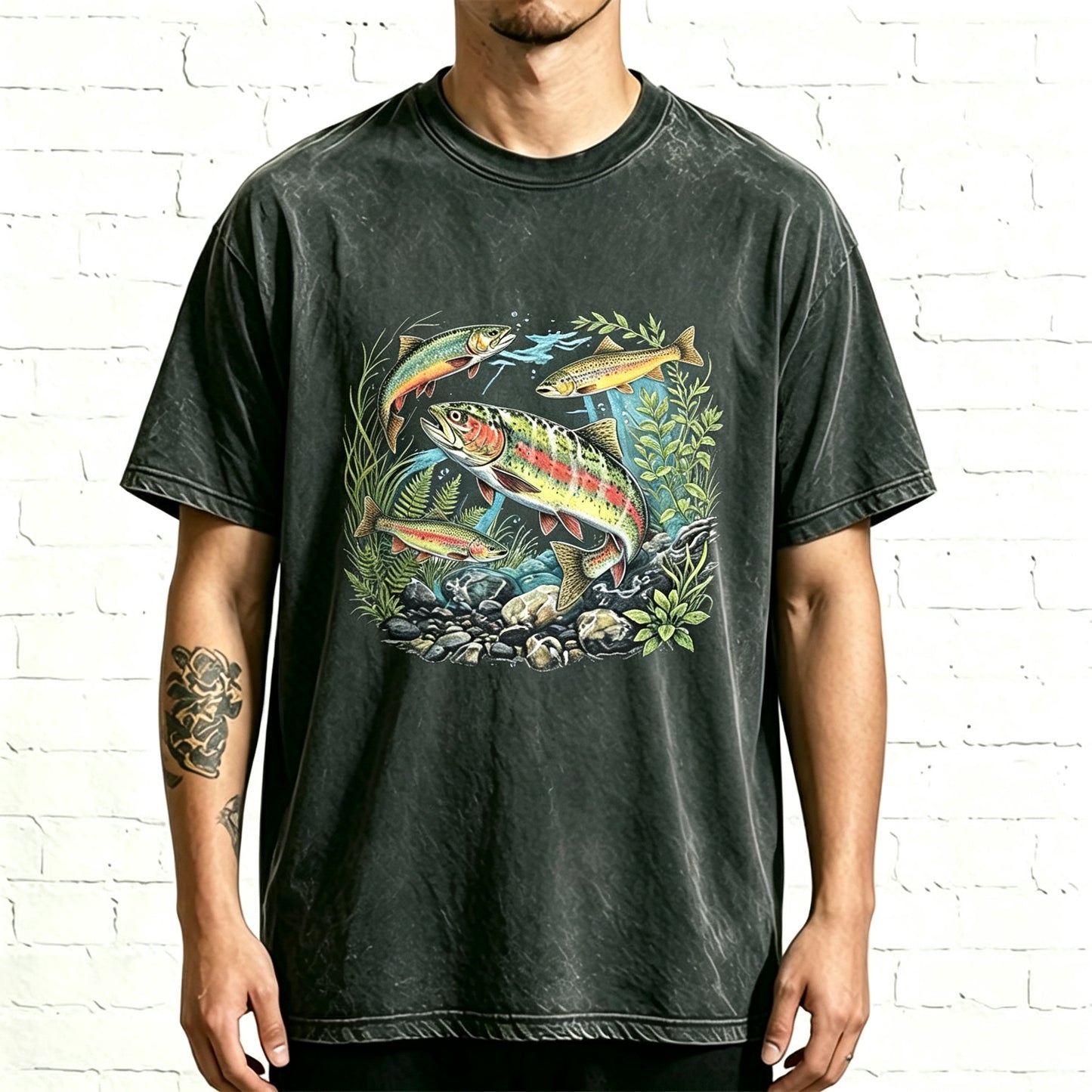 Rainbow Trout Underwater Stream Watercolor Fishing T-Shirt