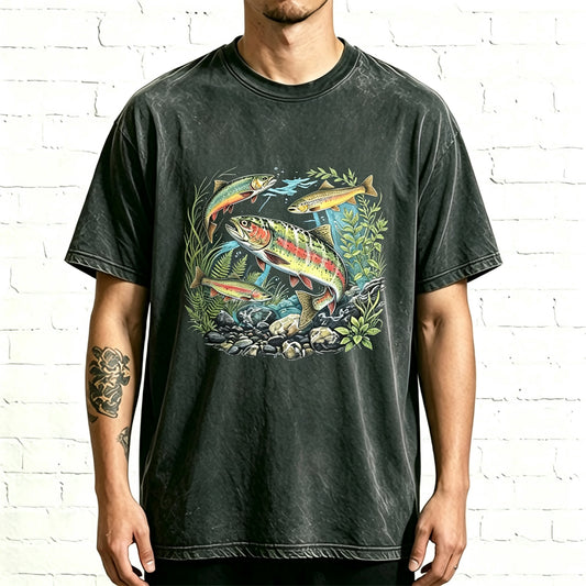 Rainbow Trout Underwater Stream Watercolor Fishing T-Shirt