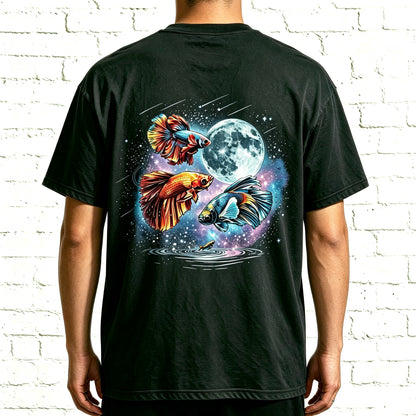 Moon Galaxy Watercolor Betta Fish Full Back Print Unisex Tee