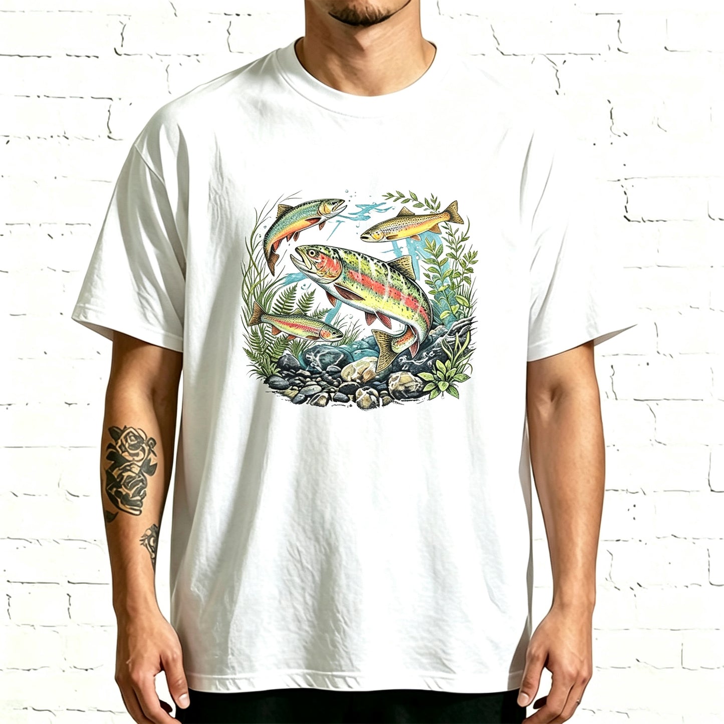 Rainbow Trout Underwater Stream Watercolor Fishing T-Shirt