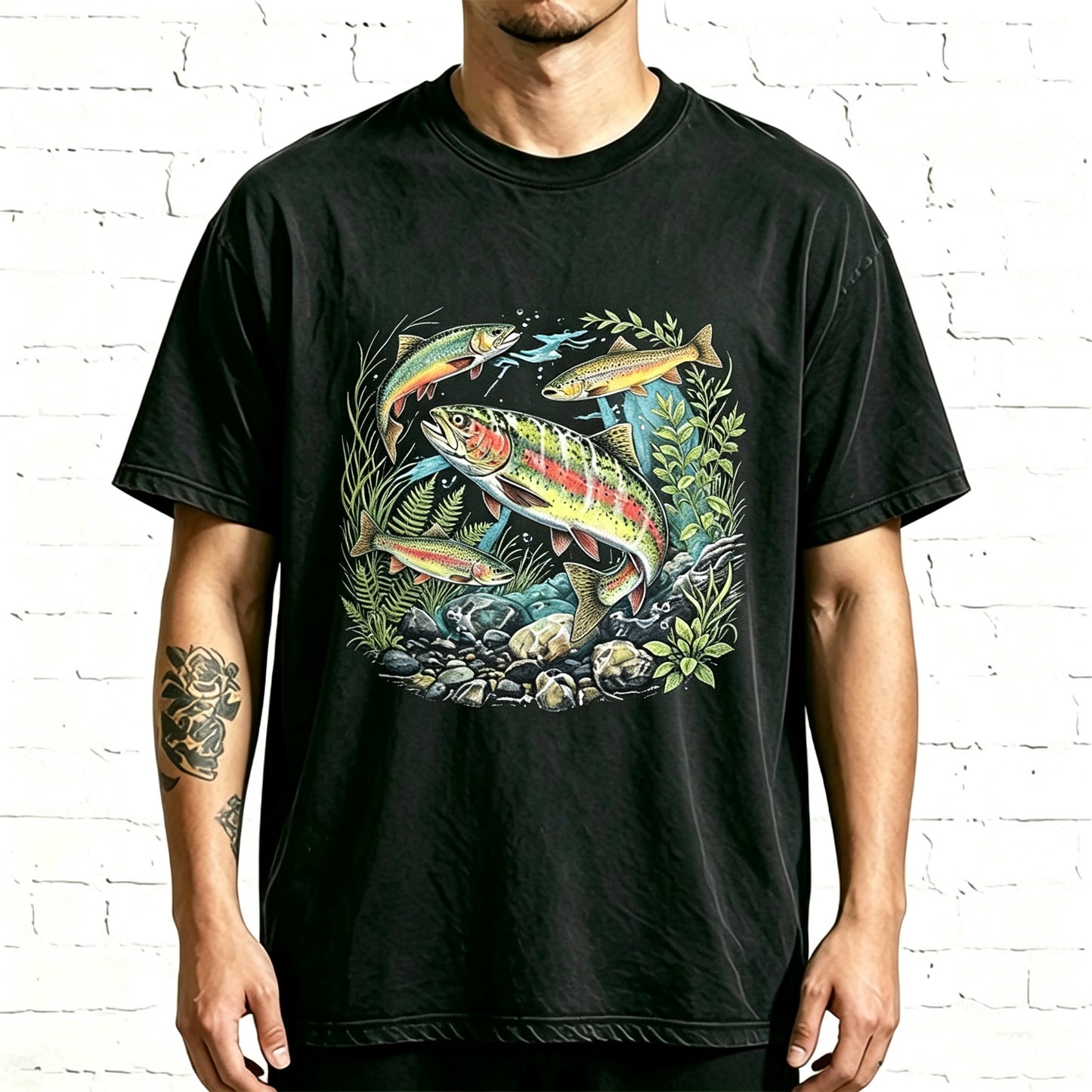 Rainbow Trout Underwater Stream Watercolor Fishing T-Shirt