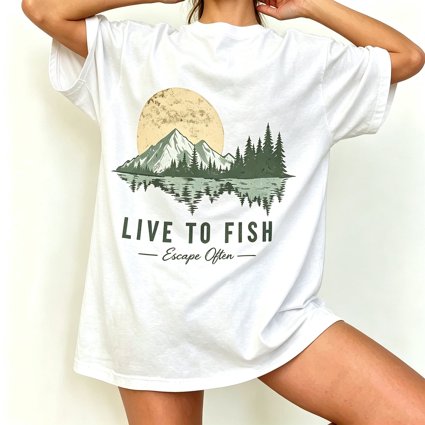 Live To Fish Escape Often Mountain Lake Fishing Graphic T-Shirt