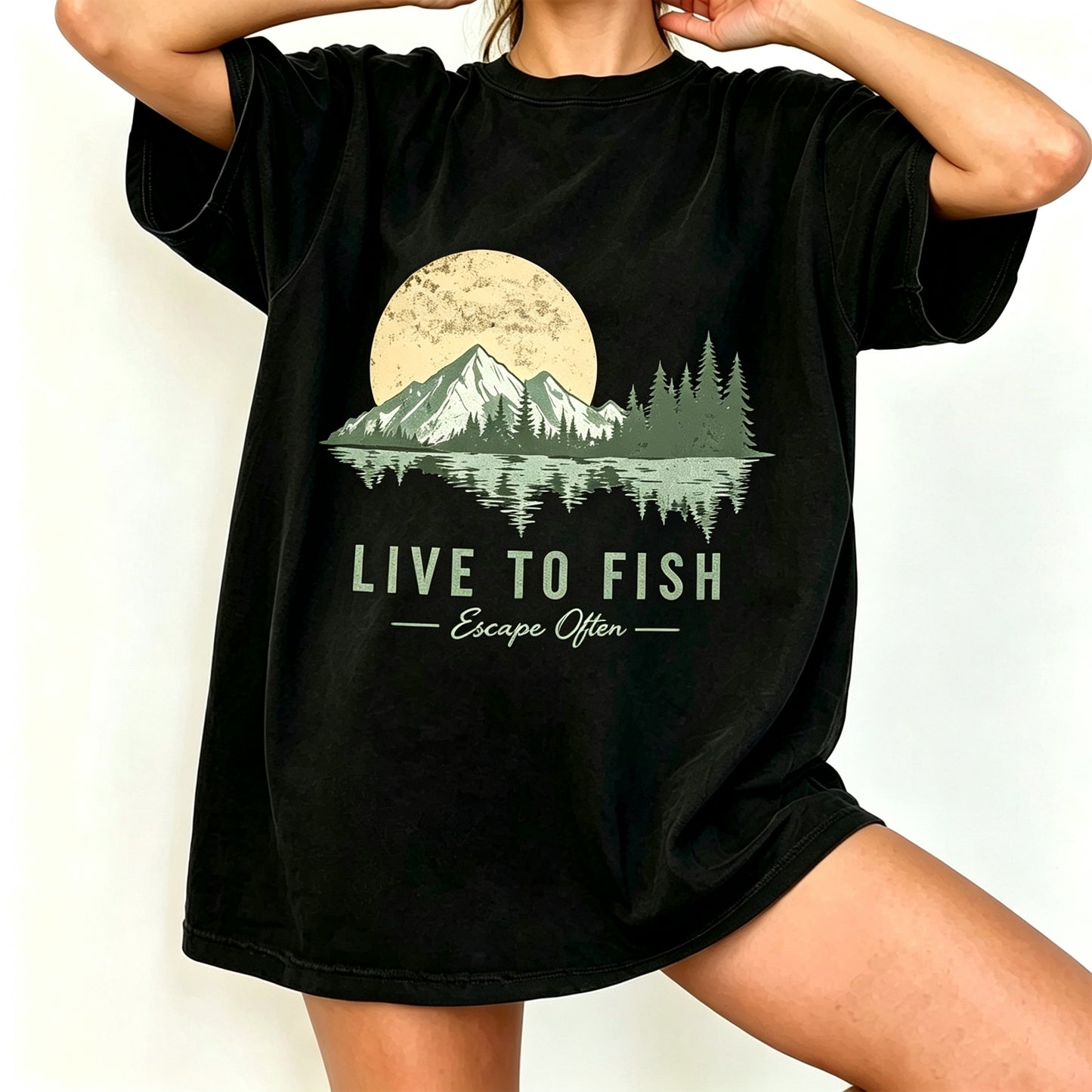 Live To Fish Escape Often Mountain Lake Fishing Graphic T-Shirt