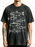 Vintage Fishing Species Chart Rainbow Trout Bass Salmon Graphic Tee