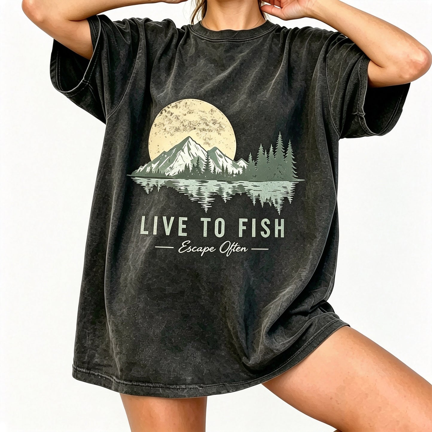 Live To Fish Escape Often Mountain Lake Fishing Graphic T-Shirt