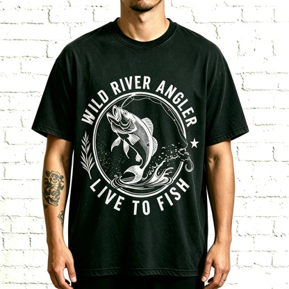 Vintage Wild River Angler Live To Fish Bass Fishing Graphic Shirt